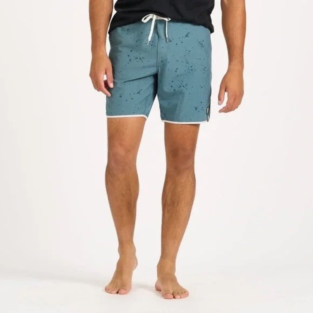 Vuori Cruise Boardshorts Mens 40 Steel Blue Splatter Swim Surf Trunks Drawstring
